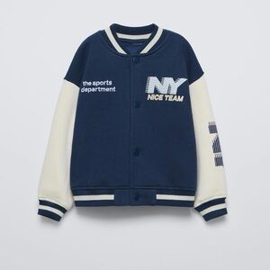 Zara Kids Blue and White Varsity Sports Jacket, Sz 5